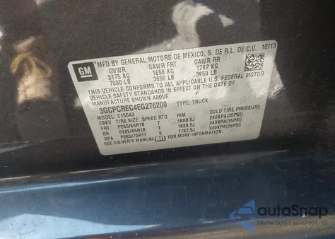 2014 Chevrolet Silverado 1500 2Lt from USA, damaged, VIN 3GCPCREC4EG276200